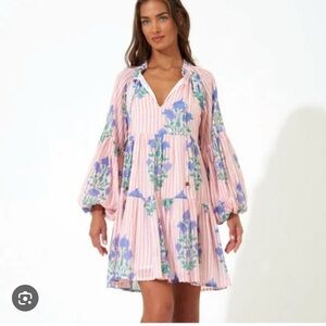 Oliphant Dress Womens Ballon Sleeve Stripe Tassle Jaipur Stripe